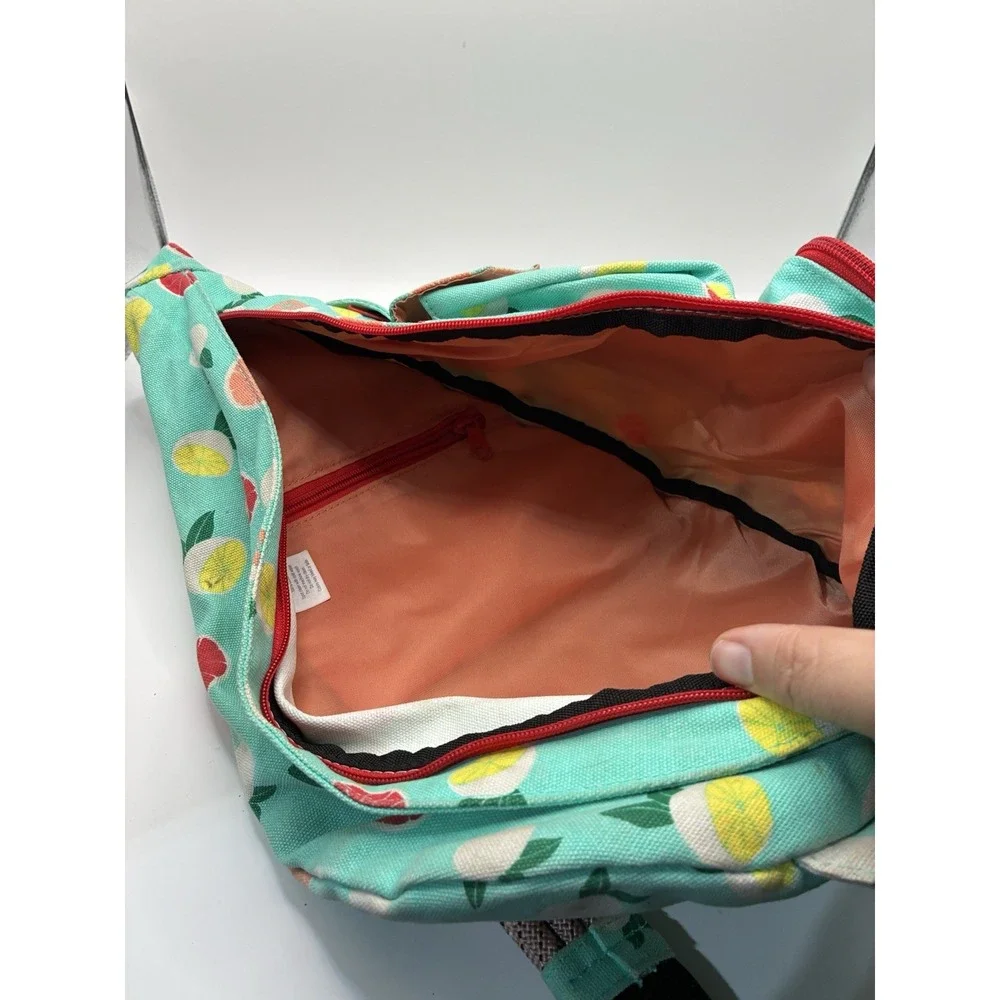 KAVU Blue/Green Multicolor Citrus Print Sling Bag Daypack, Zip, Adjustable Strap